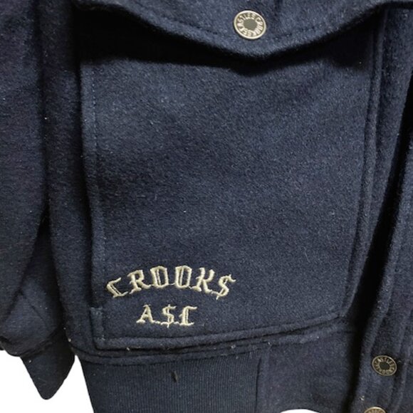 Crooks and Castles Navy Blue Embroidered Wool Jacket Large - Picture 3 of 6